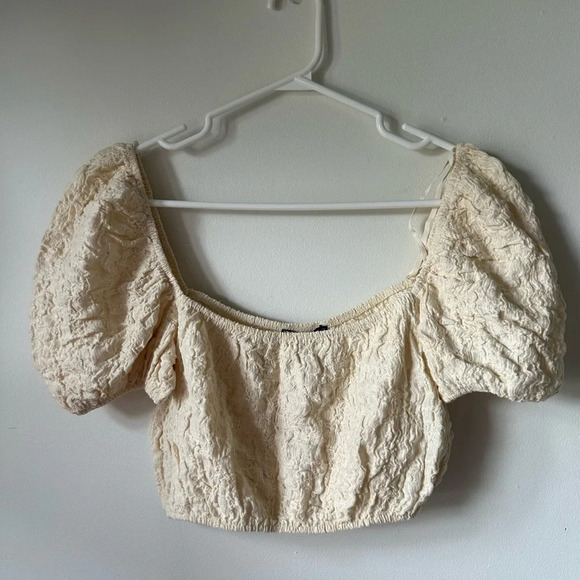 Zara Balloon Puff Sleeve  Cropped Top - Picture 1 of 3